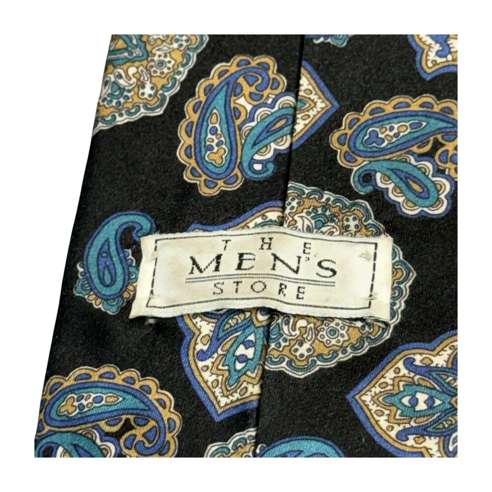 The Mens Store Paisley Necktie Black Gold Teal Polyester Vintage - Picture 3 of 6